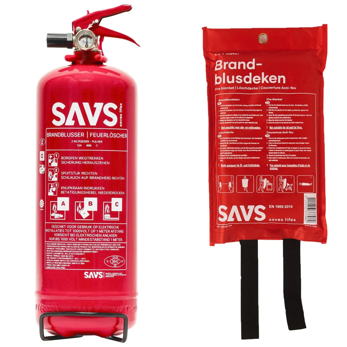 Brandblus box Poederblusser 2 kg en Blusdeken