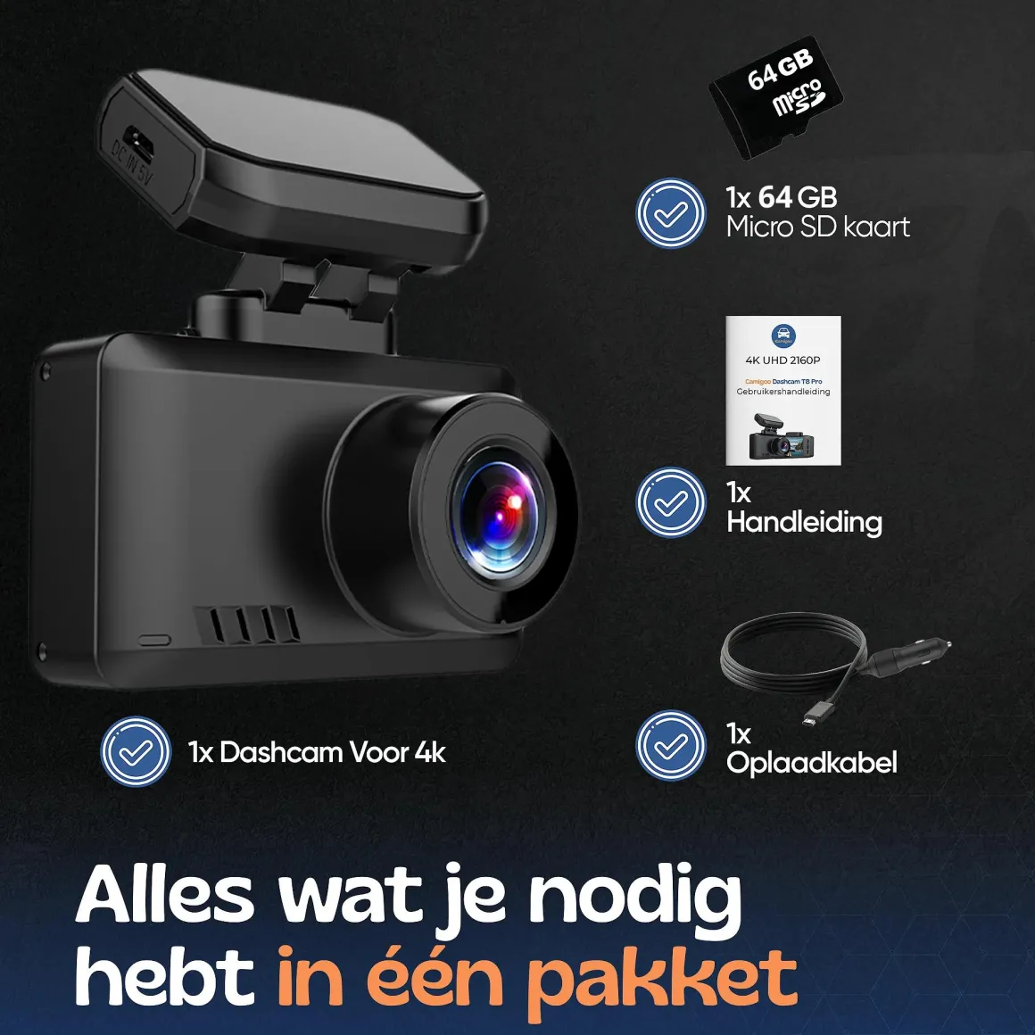 1CH Dashcam - WiFi GPS 4K 64GB - T8 Pro Dashcam