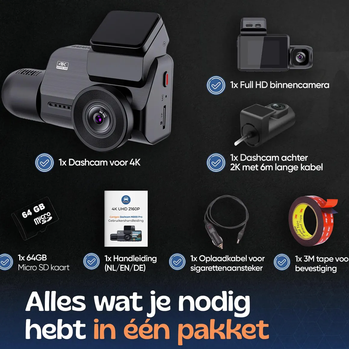 3CH Dashcam - WiFi GPS 4K 64GB - M800 Pro Dashcam