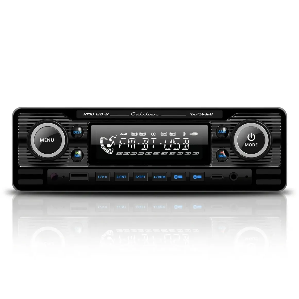 1-DIN Retro Autoradio Zwart Bluetooth USB-C