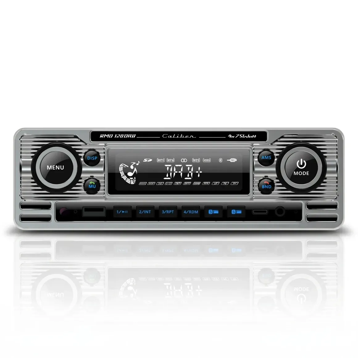 1-DIN Retro DAB+ Autoradio Chroom Bluetooth