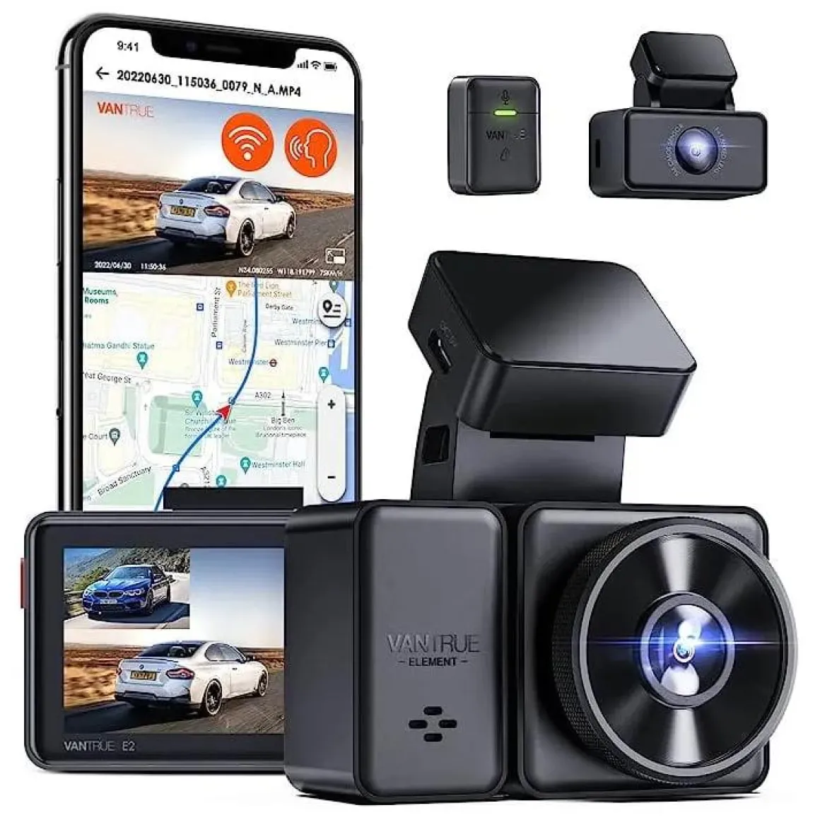E2 Dual 2K QuadHD Wifi GPS dashcam