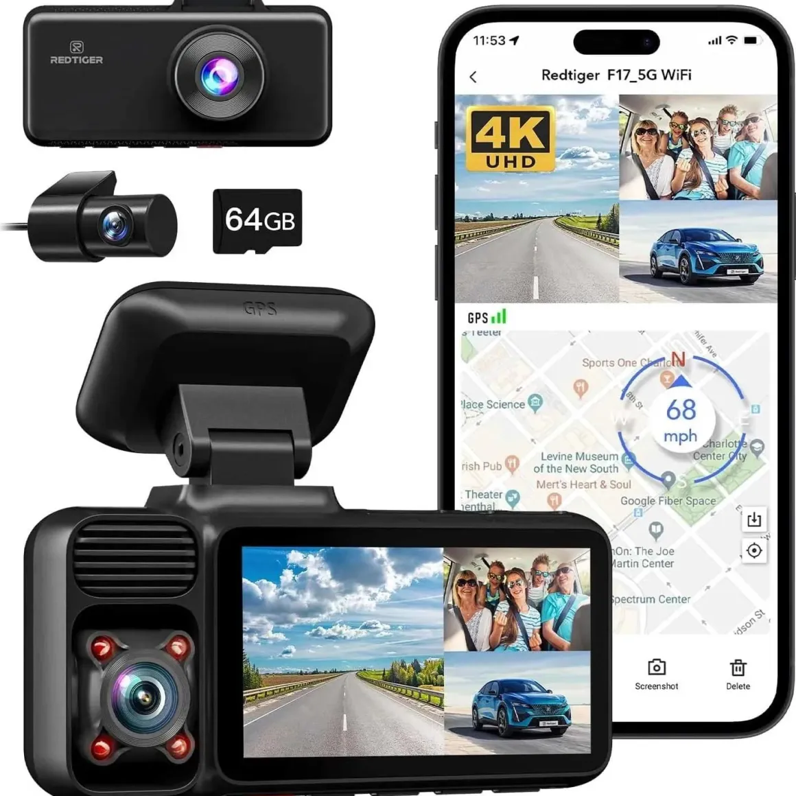 F17 3CH 4K Wifi GPS 64gb dashcam