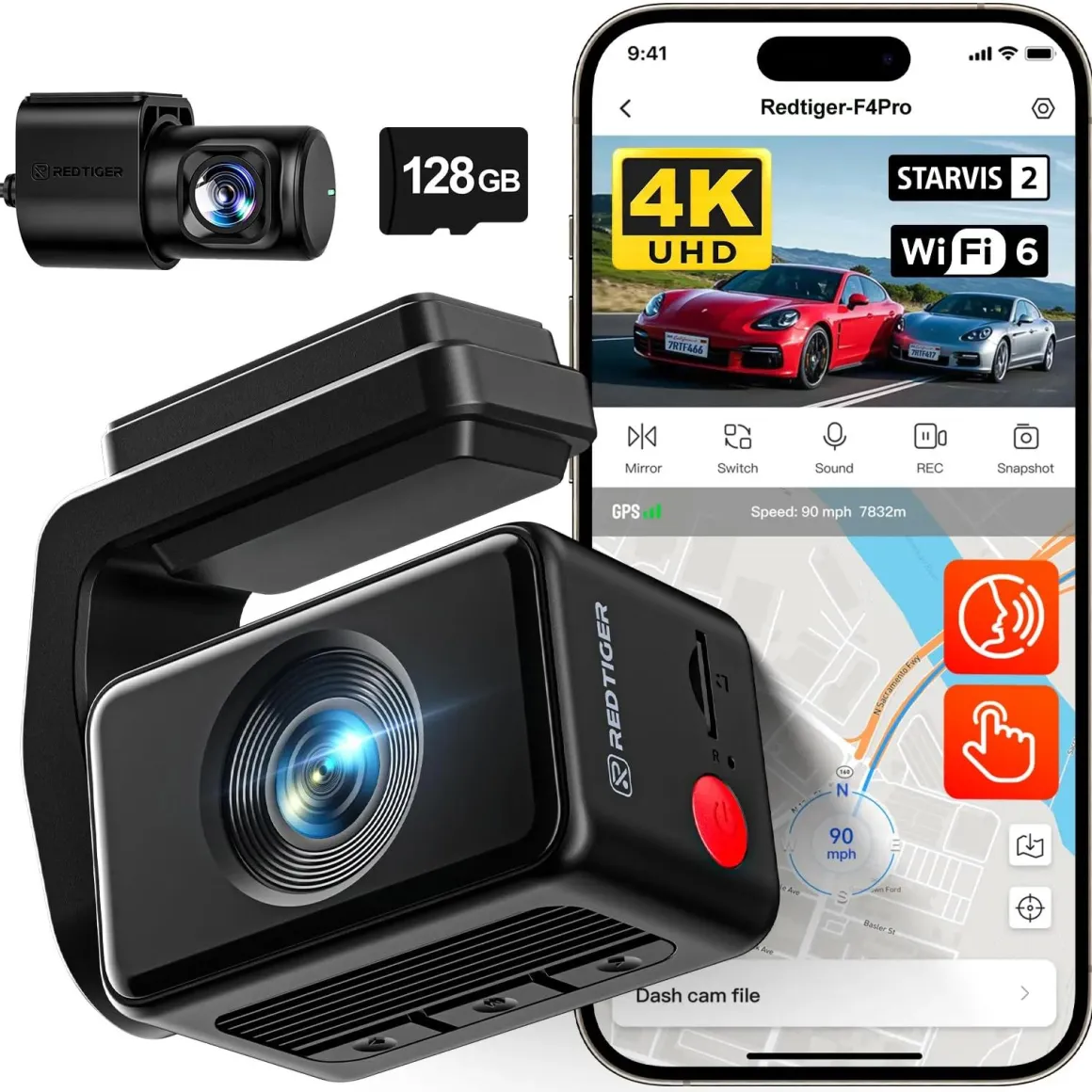 F4 Pro 2CH 4K Touch Wifi GPS 128gb dashcam