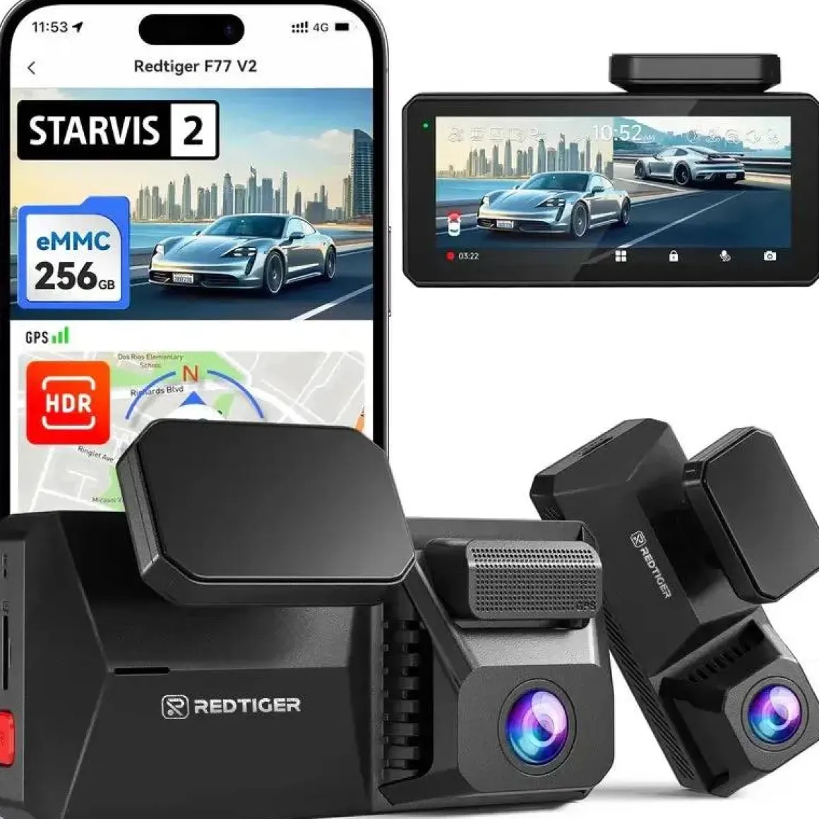 F77 V2 4K Touch Wifi GPS 2CH 256gb dashcam