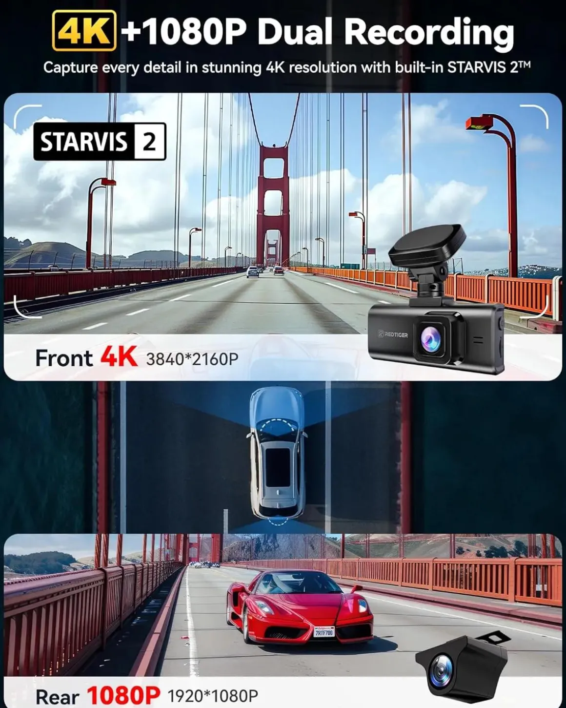 F7N Elite 4K Touch Wifi GPS 2CH 128gb dashcam