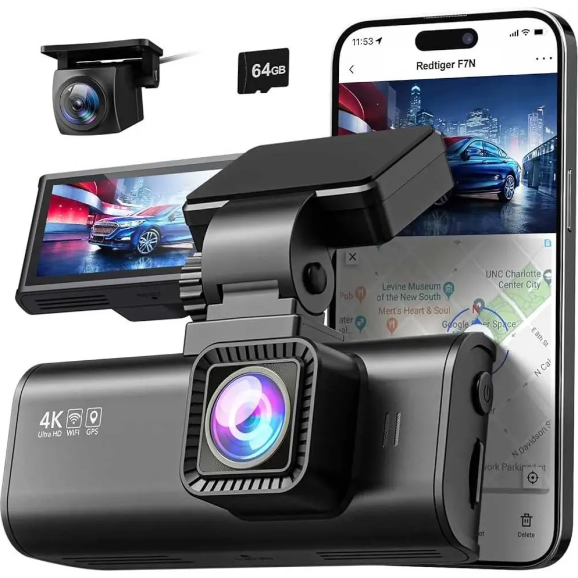 F7N 4K Wifi GPS 2CH 64gb dashcam