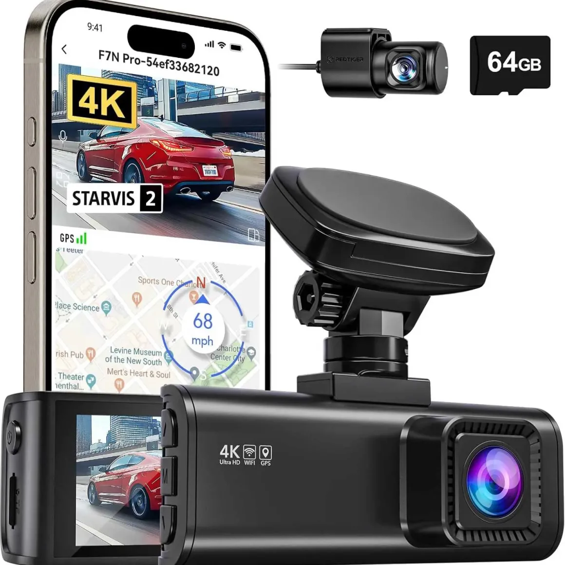 F7N Pro 4K Wifi GPS 2CH 64gb dashcam
