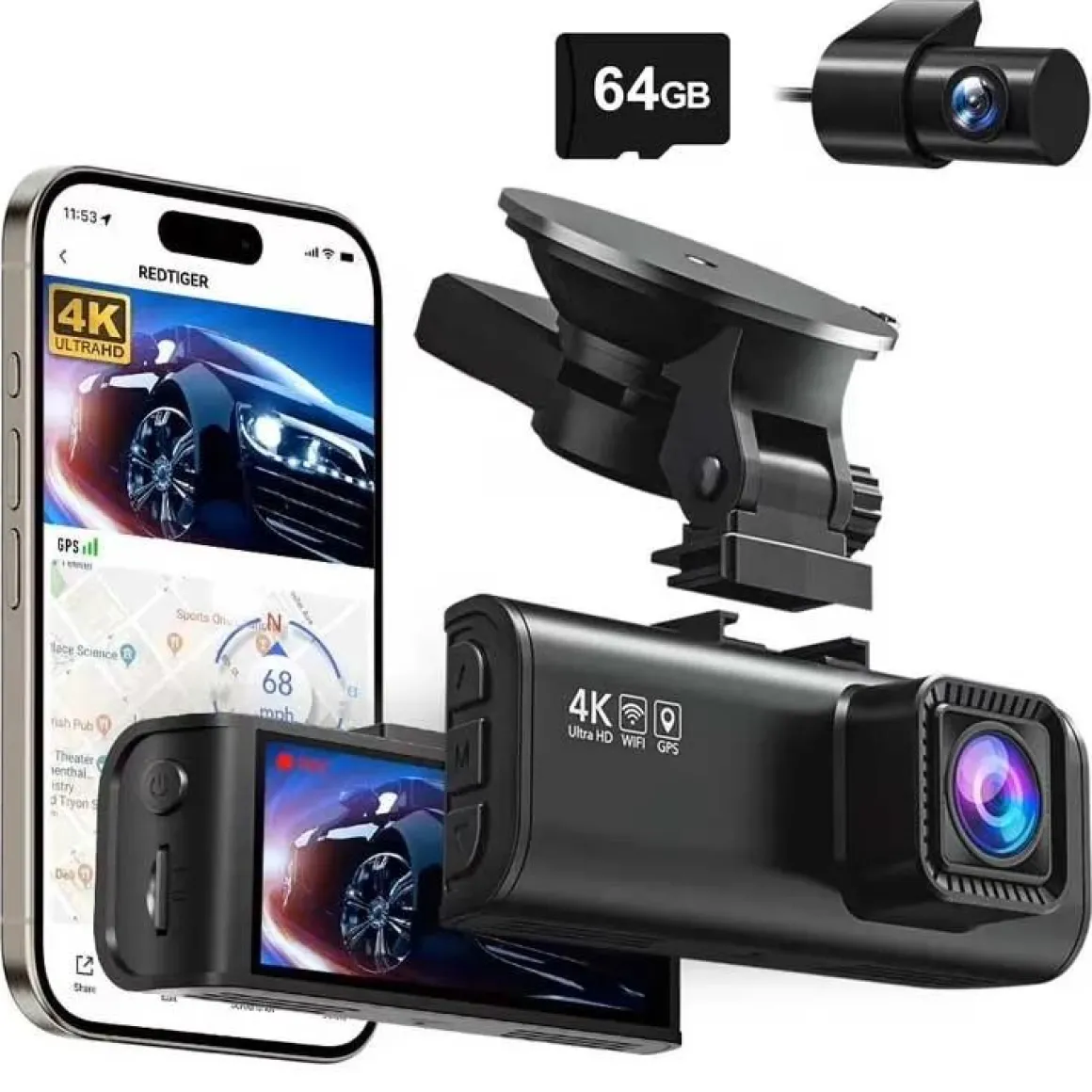 F7NT Touch 4K Touch Wifi GPS 2CH 64gb dashcam