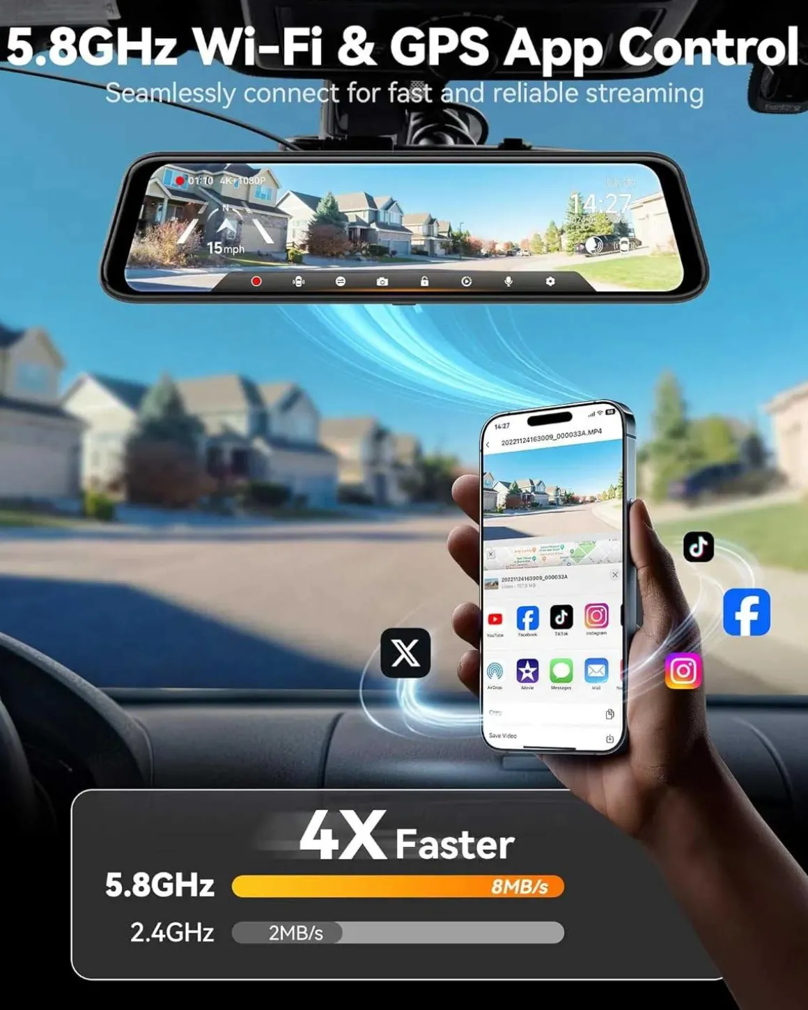 G850 Pro 4K Wifi GPS 64gb Mirror dashcam