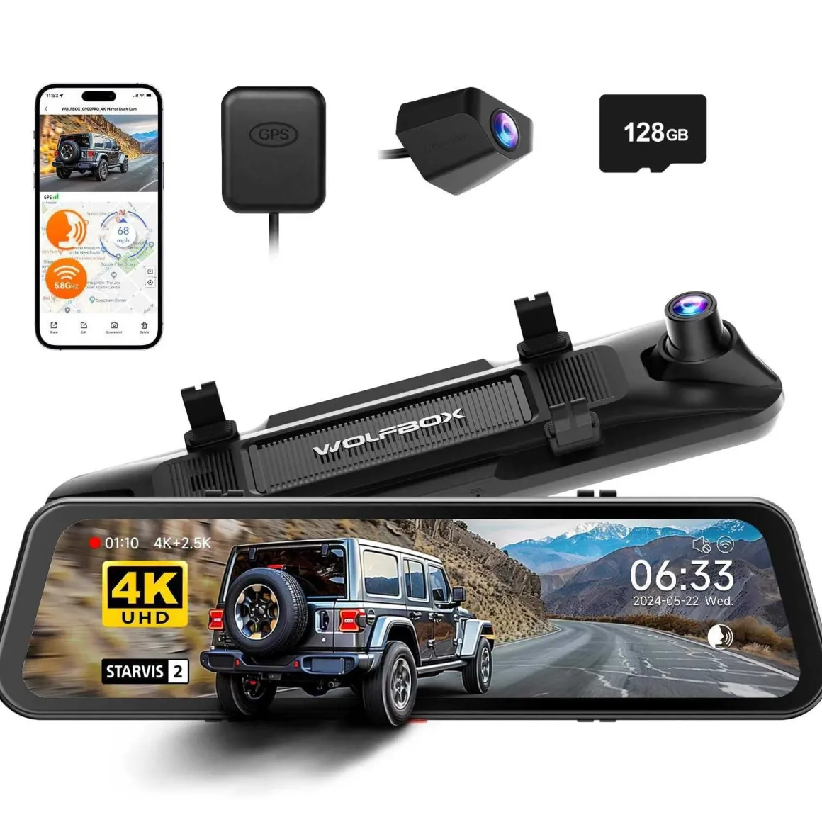 G900 Pro 4K Wifi GPS 128gb Mirror dashcam