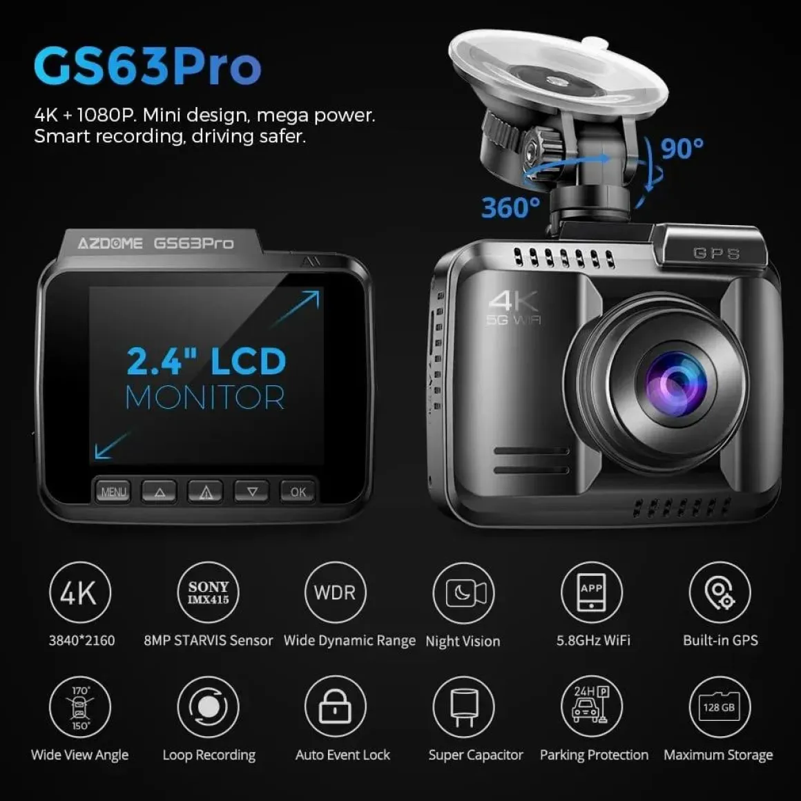 GS63H Pro True 4K 2CH Wifi GPS 64gb