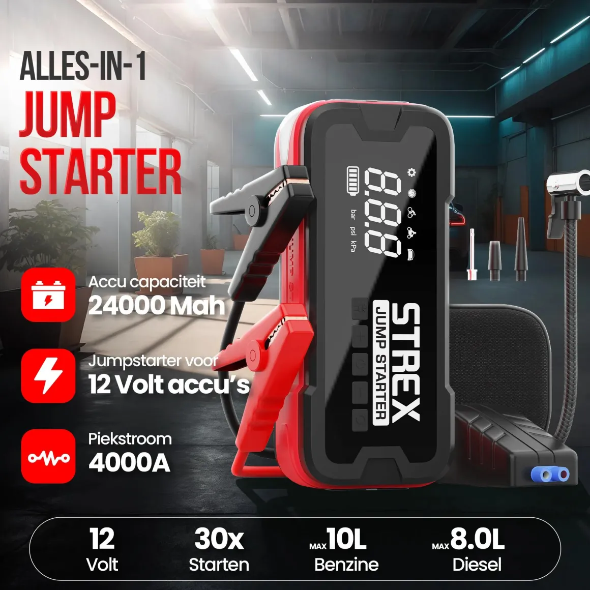 Jumpstarter voor Auto met Compressor
