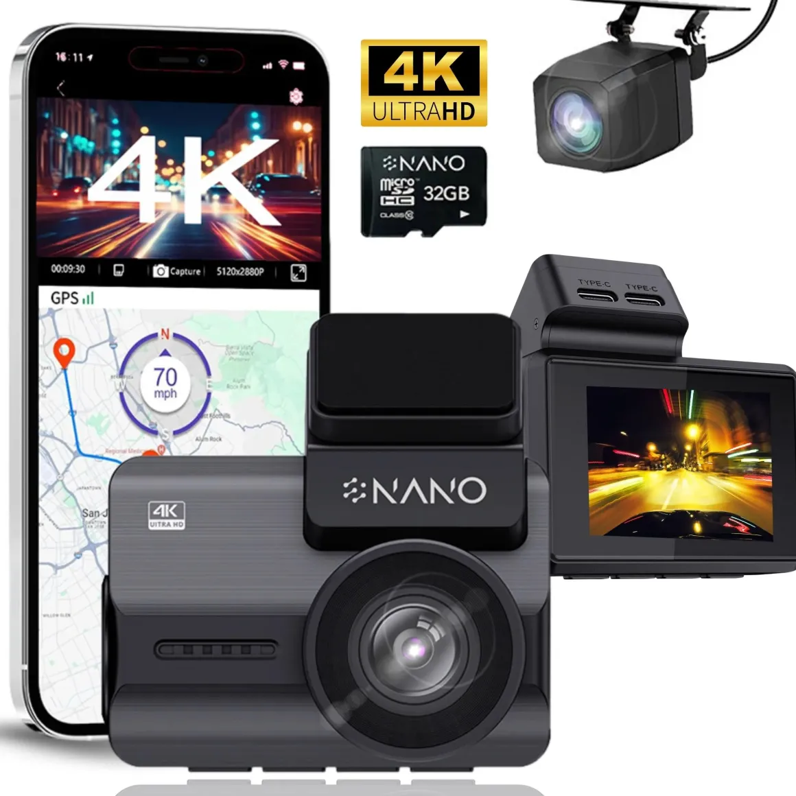 M68 4K 2CH Wifi GPS 32gb dashcam