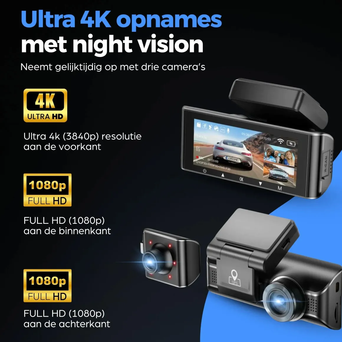 M770 Pro 2CH 4K Wifi GPS 64gb dashcam