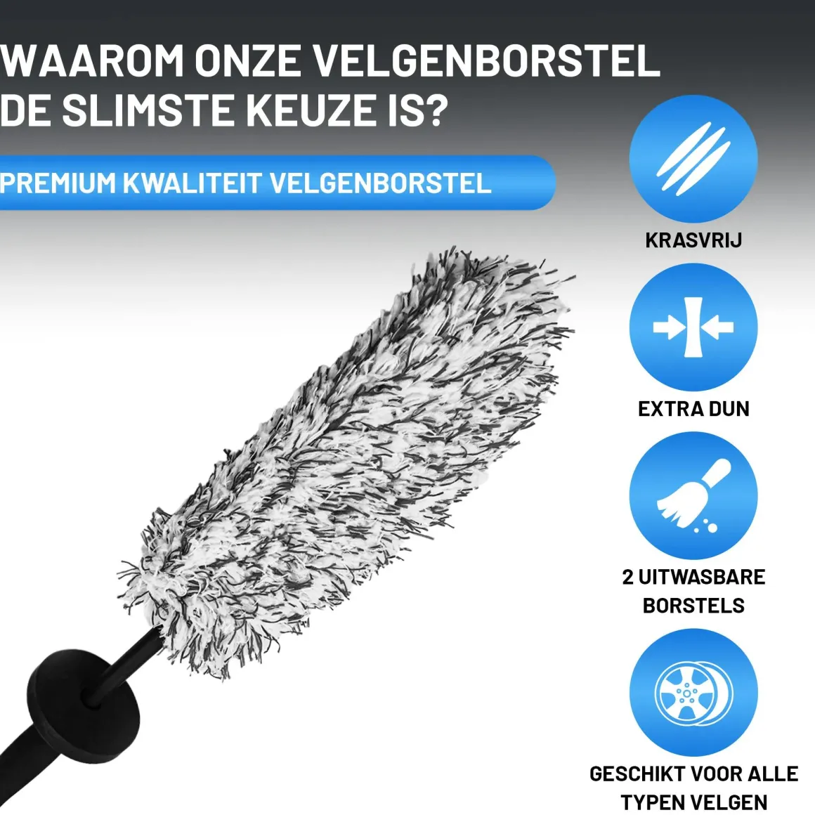 Microvezel Velgenborstel - 2 Afneembare Borstels