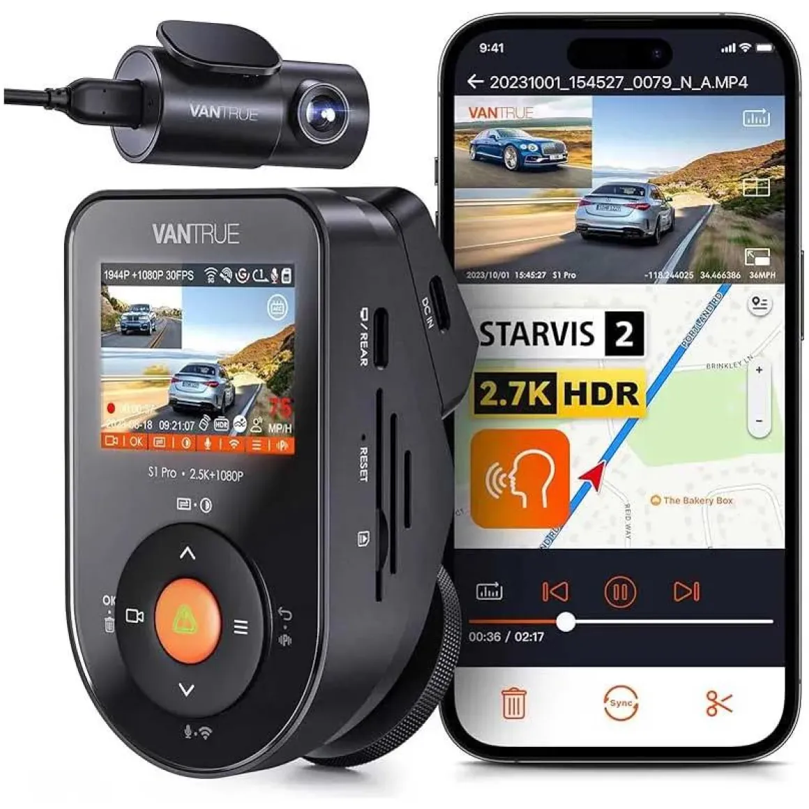 S1 Pro Dual 2.7K Wifi GPS dashcam