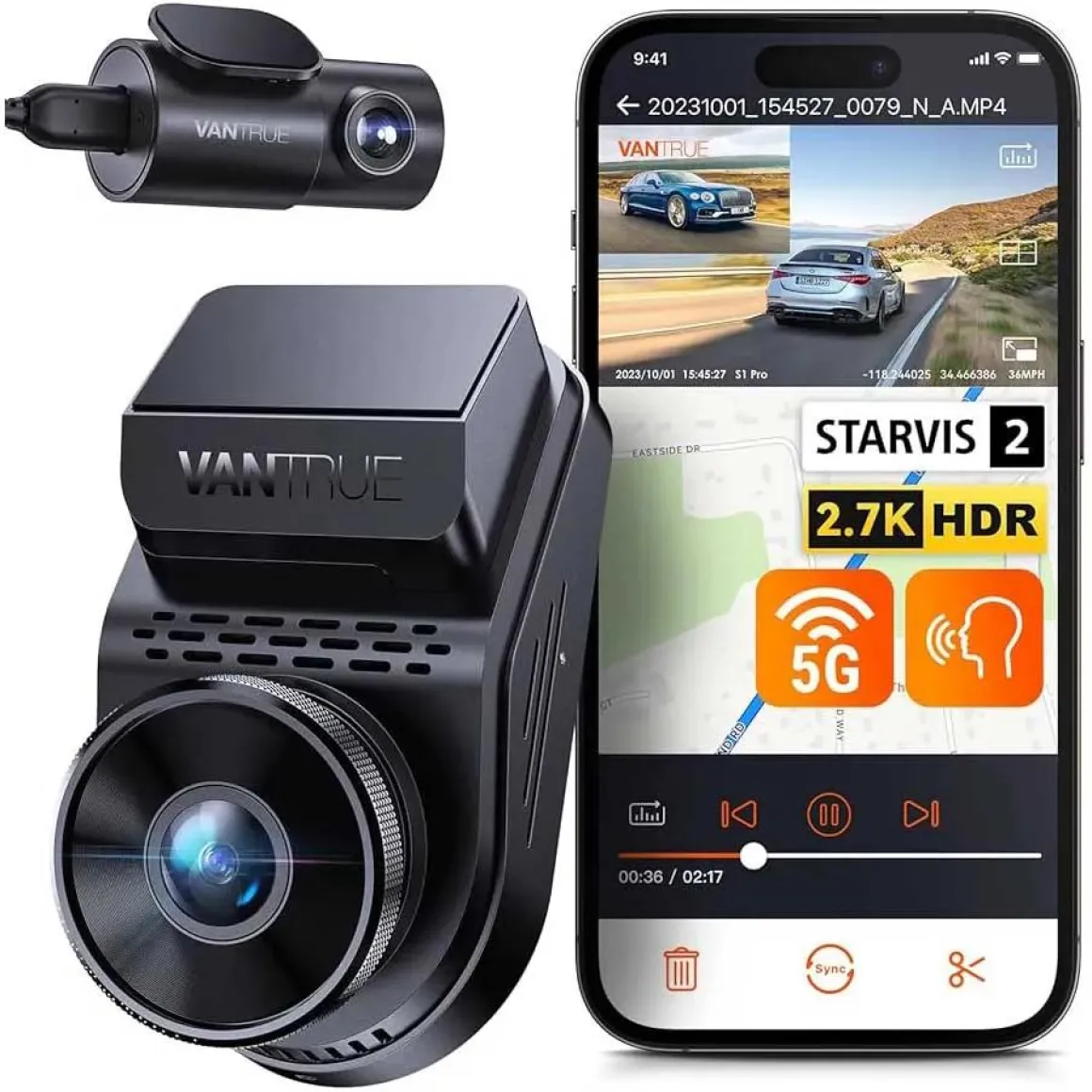S1 Pro Dual 2.7K Wifi GPS dashcam