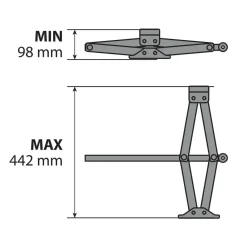 Schaarkrik 2000 kg hefbereik 98-442 mm
