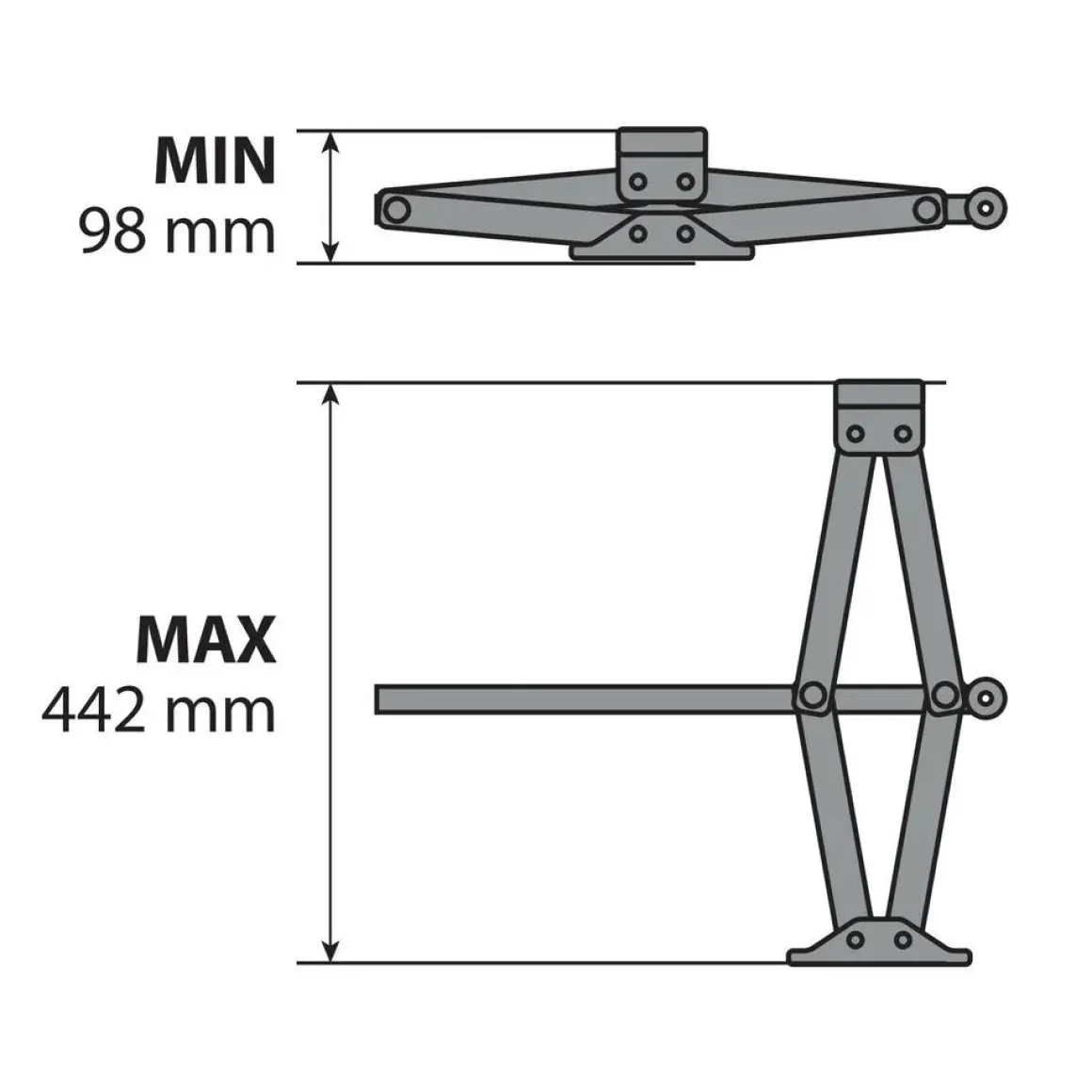 Schaarkrik 2000 kg hefbereik 98-442 mm