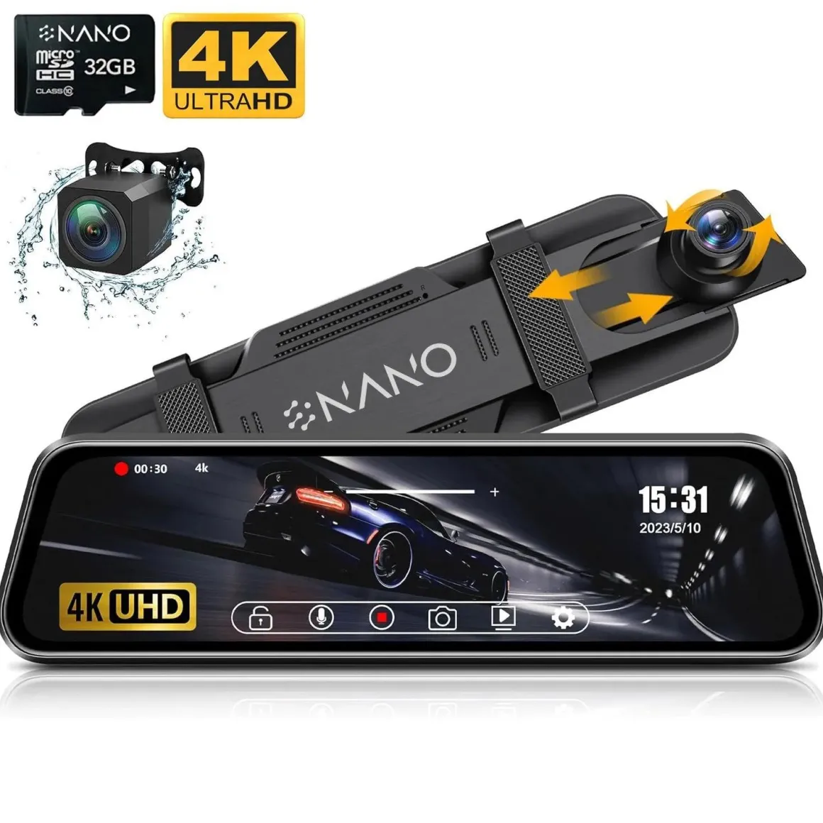 T55 4K 2CH Full Mirror Wifi GPS 32gb dashcam