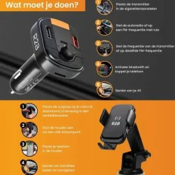 Telefoonhouder Auto Oplader + FM Transmitter