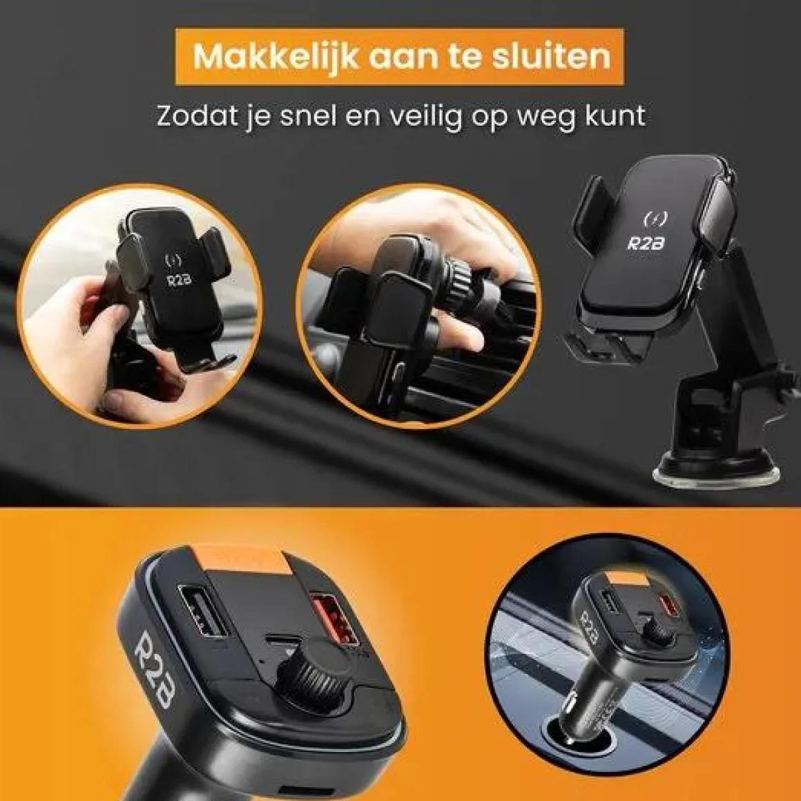 Telefoonhouder Auto Oplader + FM Transmitter