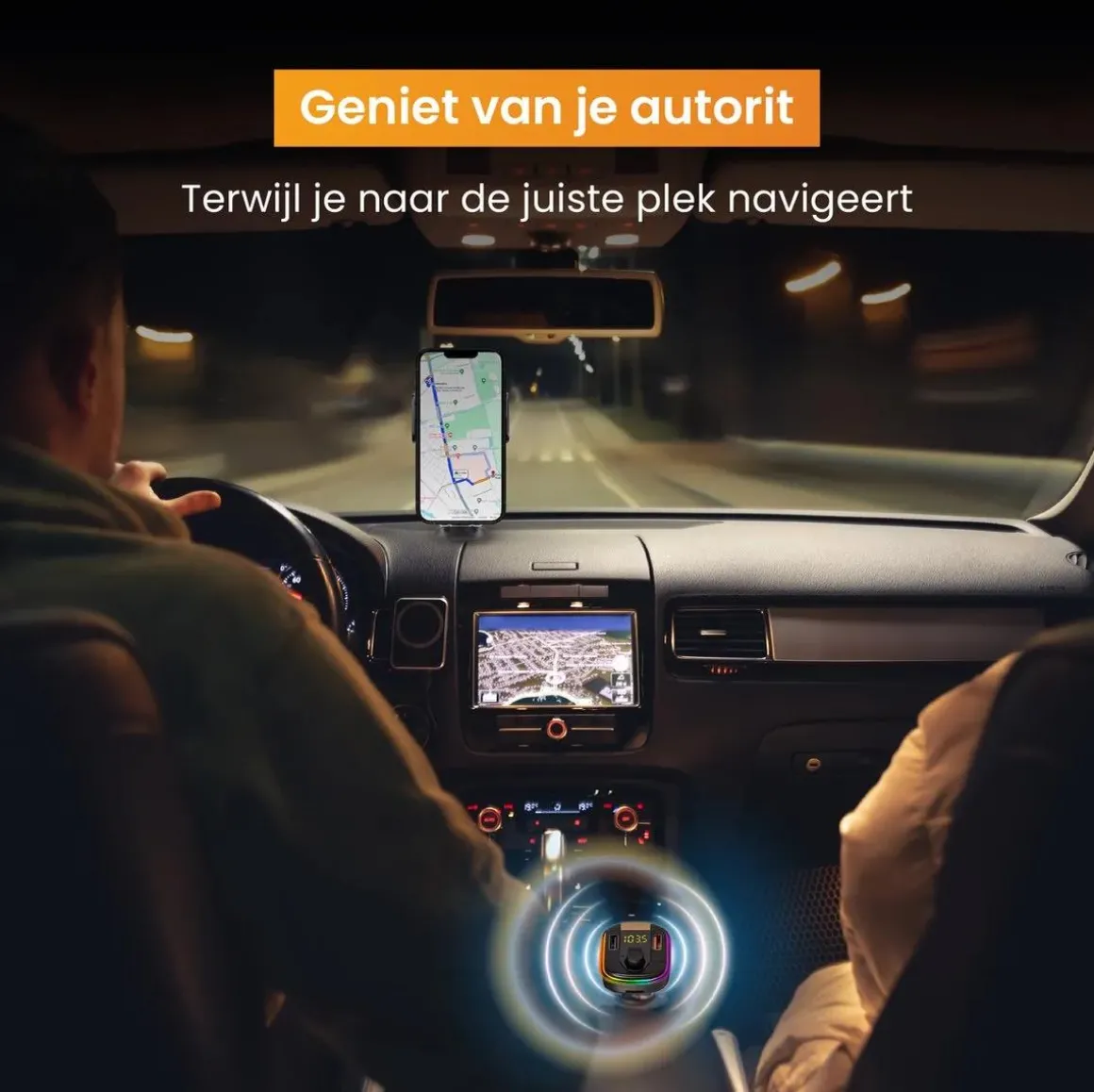 Telefoonhouder Auto Oplader + FM Transmitter
