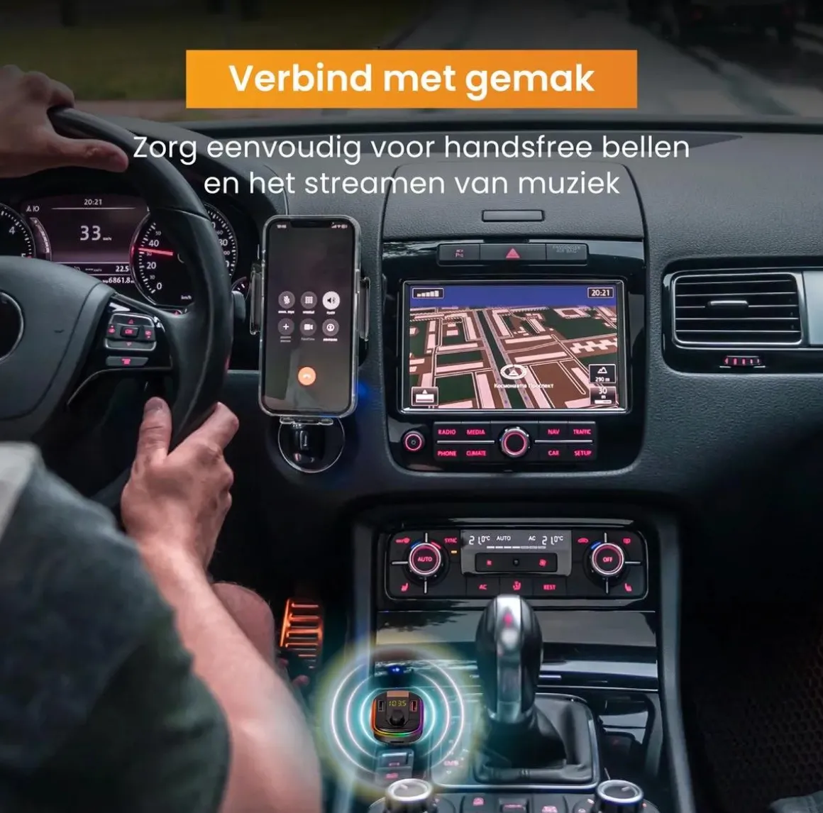 Telefoonhouder Auto Oplader + FM Transmitter