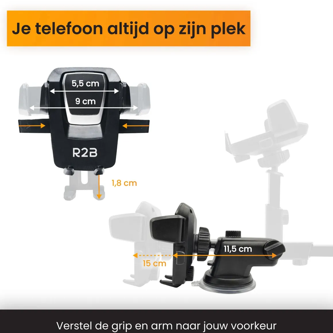 Telefoonhouder Auto voor Raam en Dashboard