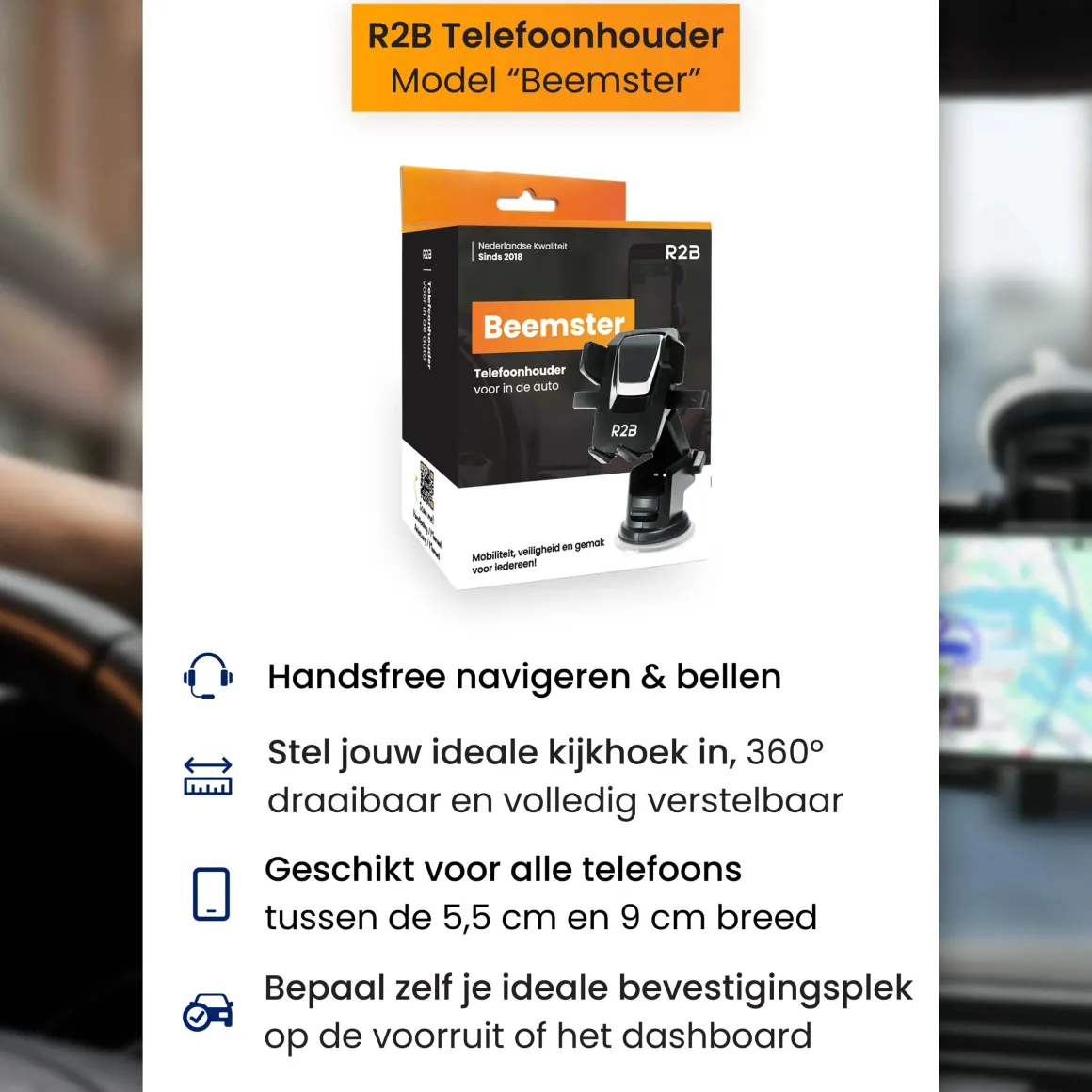 Telefoonhouder Auto voor Raam en Dashboard