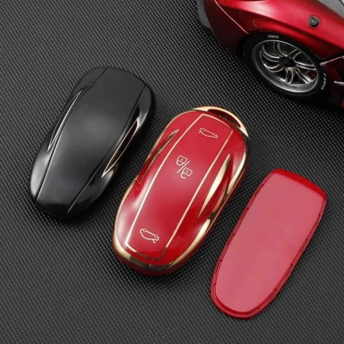 TPU Sleutelhoesje voor Tesla Model 3-Y-S goud